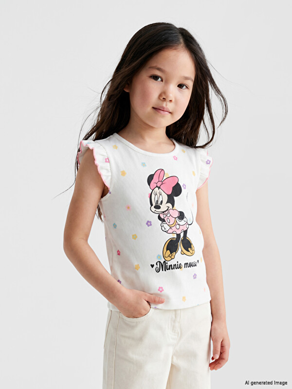 LCW Kids Minnie Mouse Baskılı Kız Çocuk Tişört