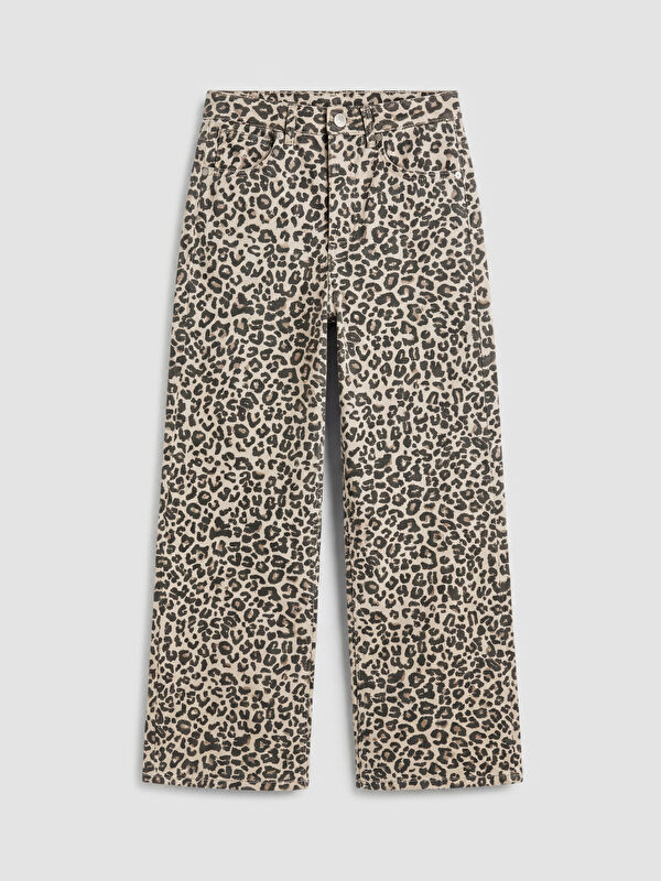 LCW Kids Wideleg Leopar Desenli Kız Çocuk Pantolon