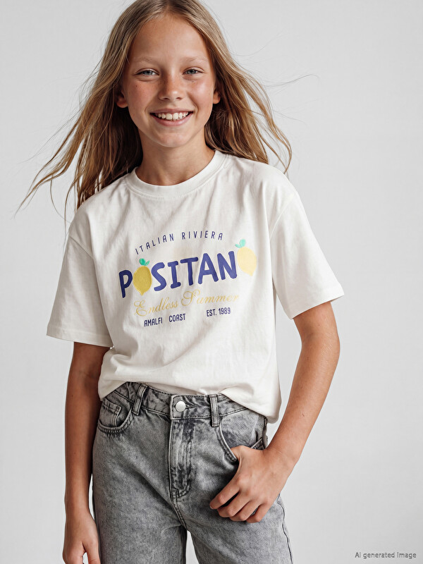 LCW Kids Positan Baskılı Kız Çocuk Tişört