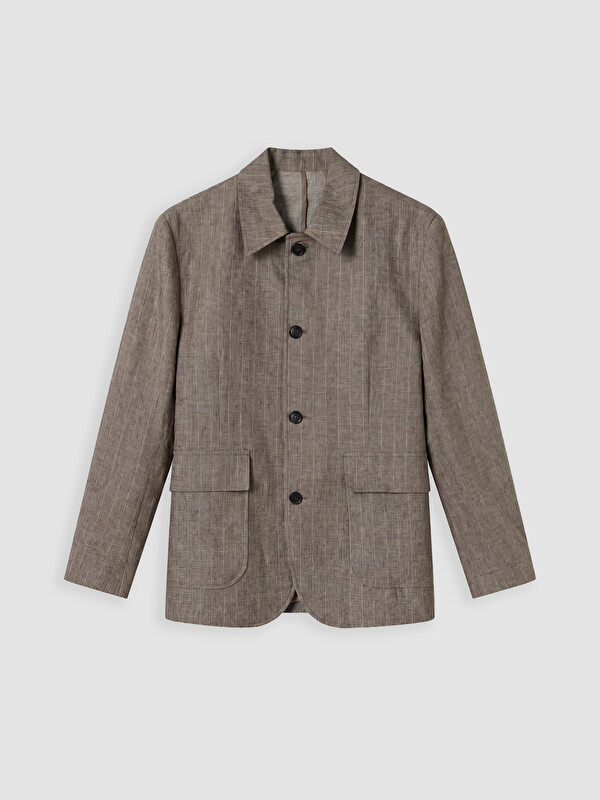 SOUTHBLUE Loose Fit Çizgili Keten Karışımlı Erkek Blazer Ceket