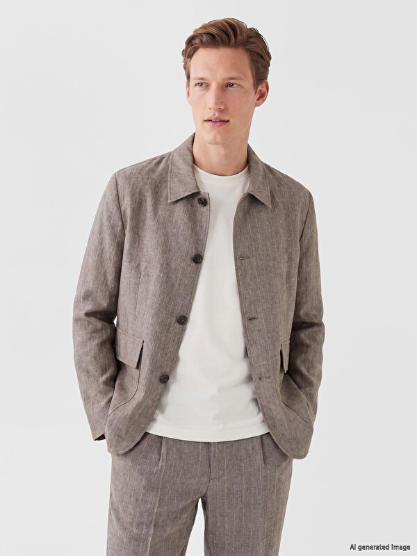 SOUTHBLUE Loose Fit Çizgili Keten Karışımlı Erkek Blazer Ceket