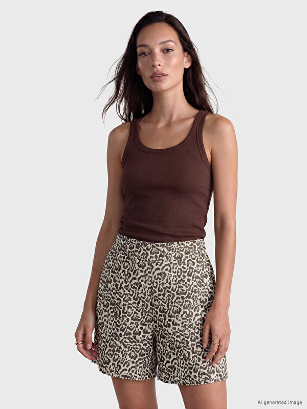 LCW EVERYDAY Beli Lastikli Leopar Desenli Kadın Şort