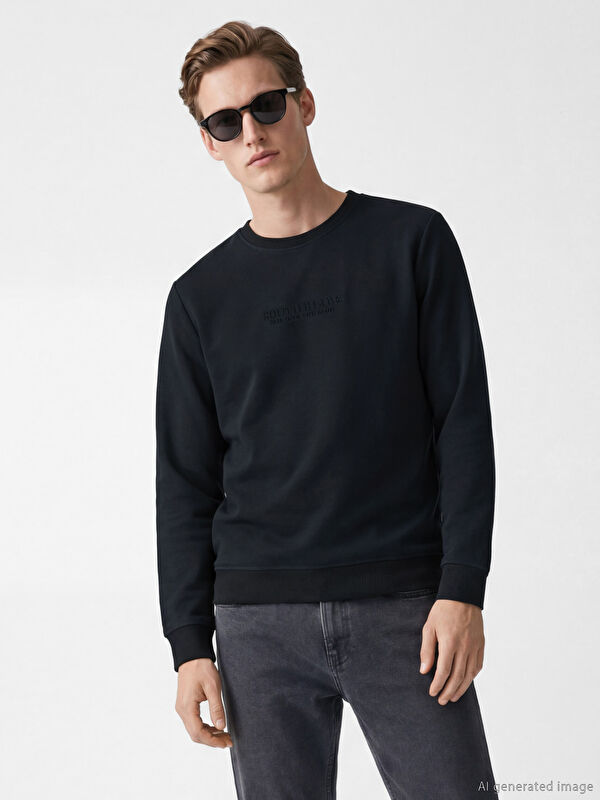SOUTHBLUE Bisiklet Yaka Nakışlı Erkek Sweatshirt