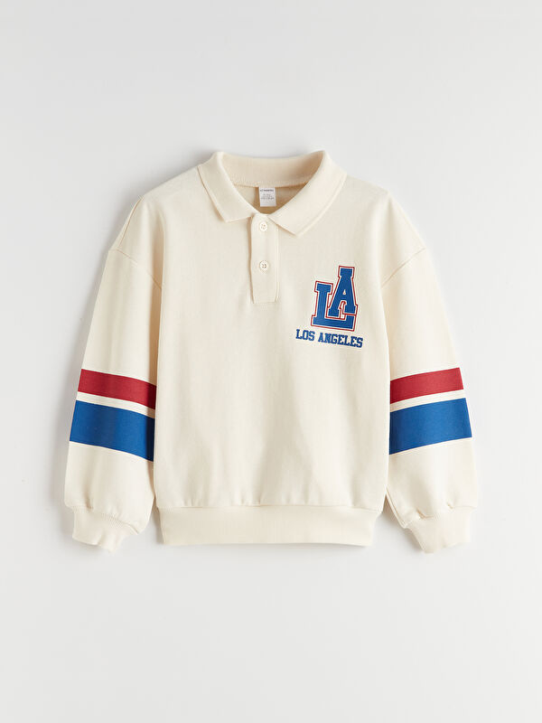 LCW Kids Polo Yaka Baskılı Erkek Çocuk Sweatshirt