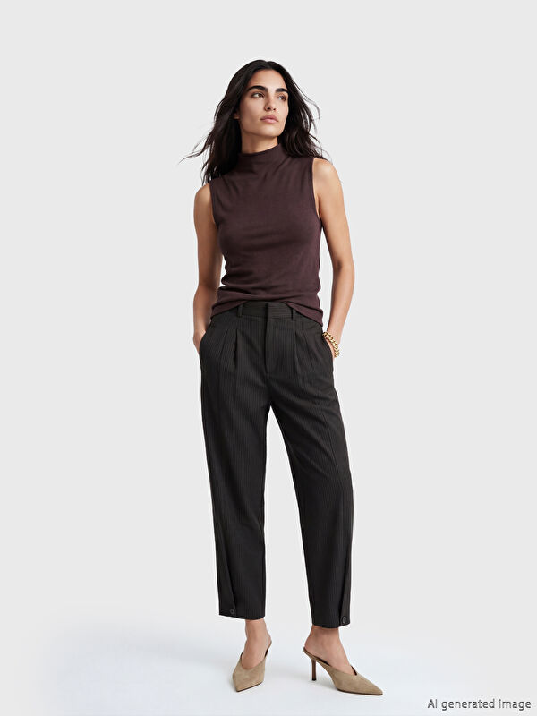 LCW Vision Loose Fit Çizgili Kadın Pileli Kumaş Pantolon