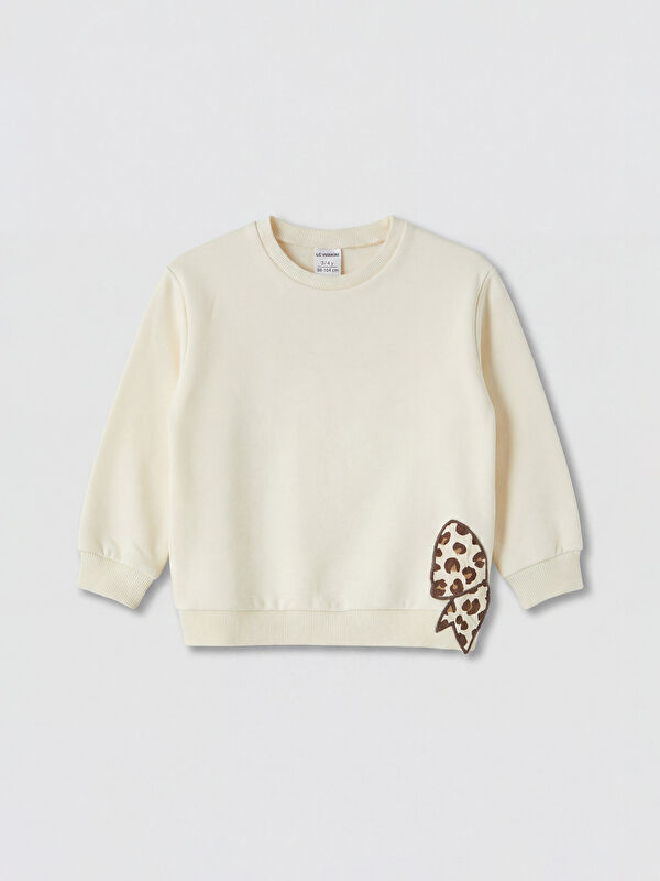 LCW baby Bisiklet Yaka Nakışlı Kız Bebek Sweatshirt