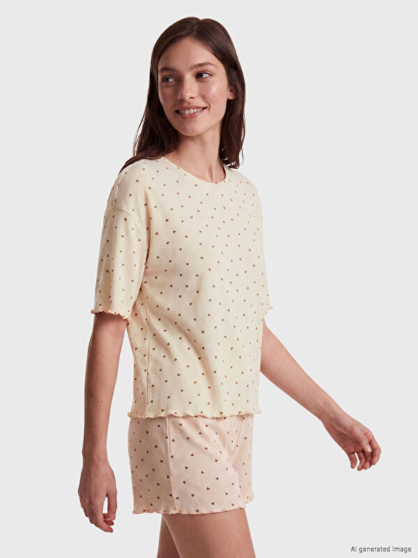 LCW DREAM Kalp Desenli Kadın Pijama Üstü