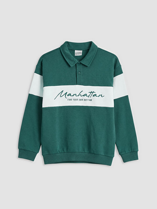 LCW Kids Polo Yaka Manhattan Baskılı Erkek Çocuk Sweatshirt