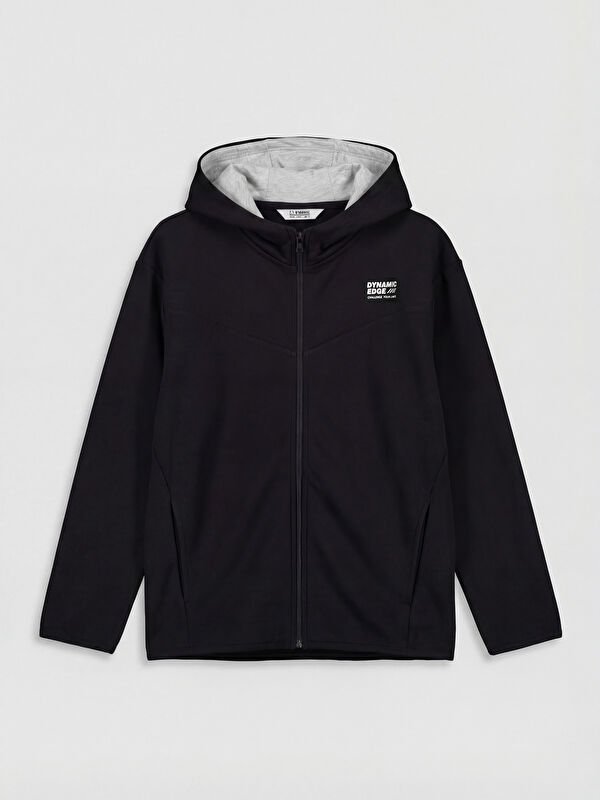 LCW Kids Kapüşonlu Baskılı Erkek Çocuk Fermuarlı Sweatshirt