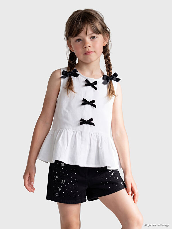 LCW Kids Fiyonk Detaylı Fırfırlı Kız Çocuk Gömlek