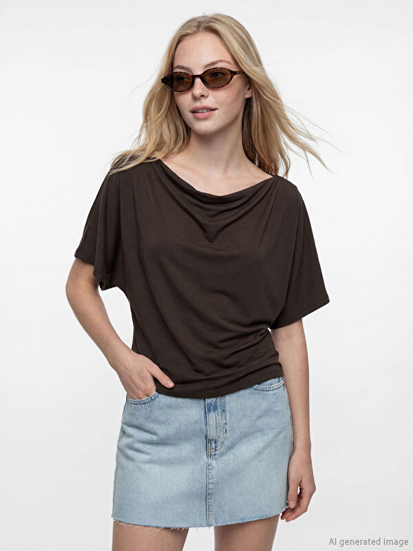 XSIDE Damenbluse mit Wasserfallkragen und Raffung