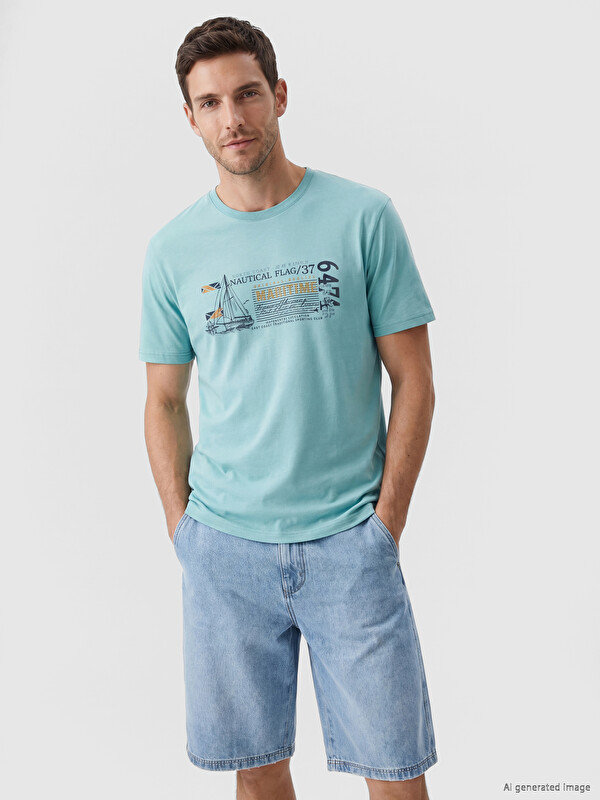 LCWAIKIKI Classic T-shirt en jersey à col rond imprimé pour homme