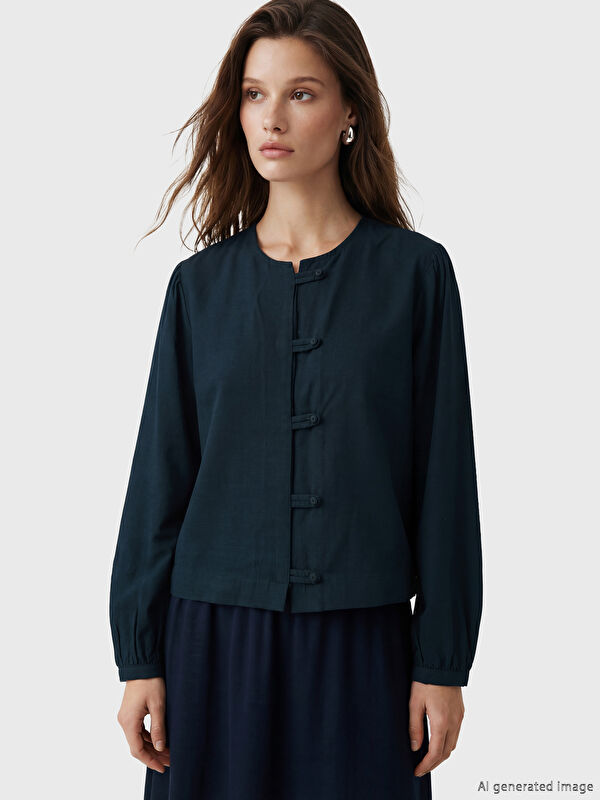LCW Modest Bisiklet Yaka Keten Karışımlı Bluz