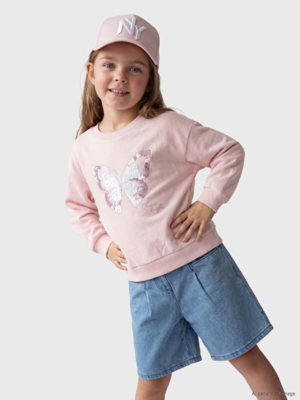 LCW Kids Kelebek  Payetli Kız Çocuk Sweatshirt