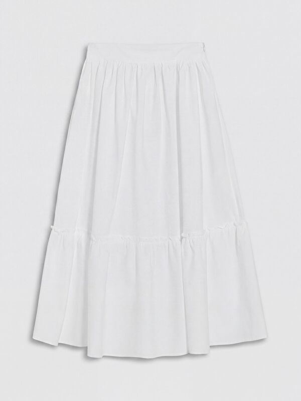 LCW Modest Beli Fermuarlı Poplin Kloş Etek