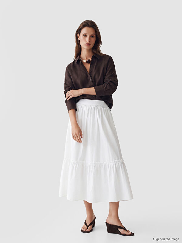 LCW Modest Beli Fermuarlı Poplin Kloş Etek