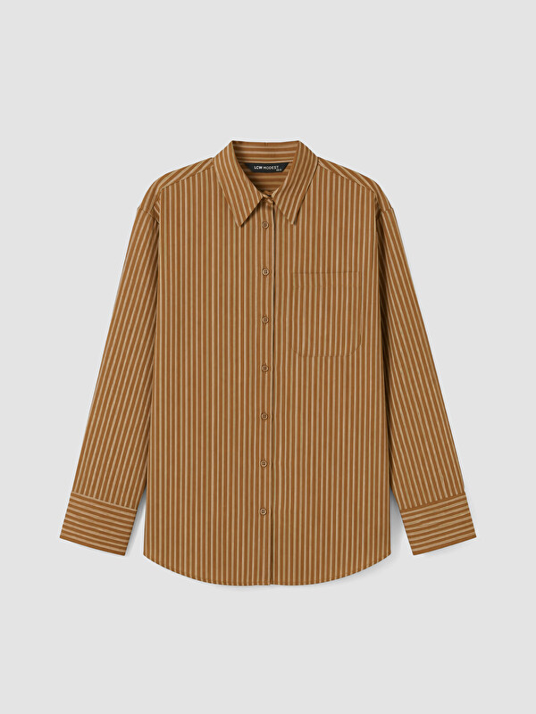 LCW Modest Çizgili Oversize Poplin Kadın Gömlek