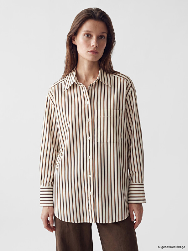 LCW Modest Çizgili Oversize Poplin Kadın Gömlek Tunik