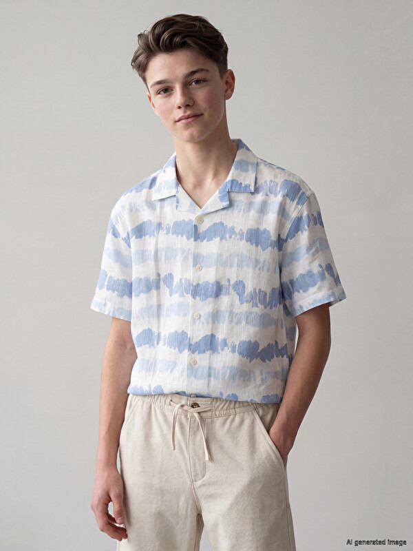 LCW Kids Batik Desenli Poplin Erkek Çocuk Gömlek