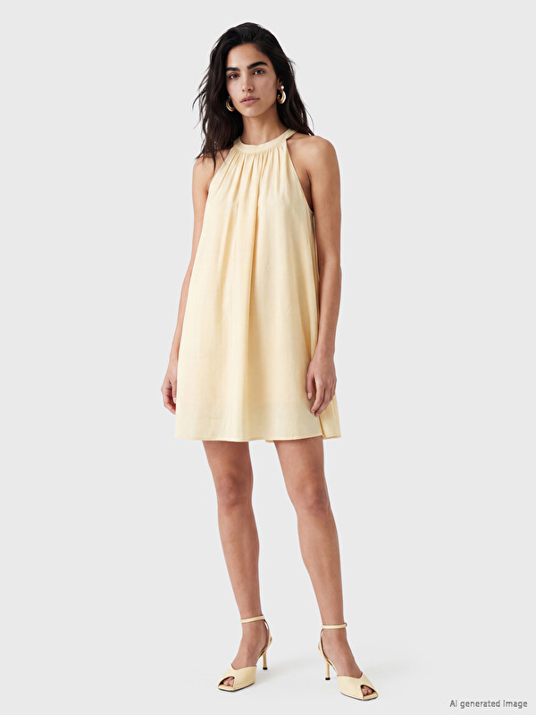 LCW Vision Halter Neck Ruched A-Line Mini Dress