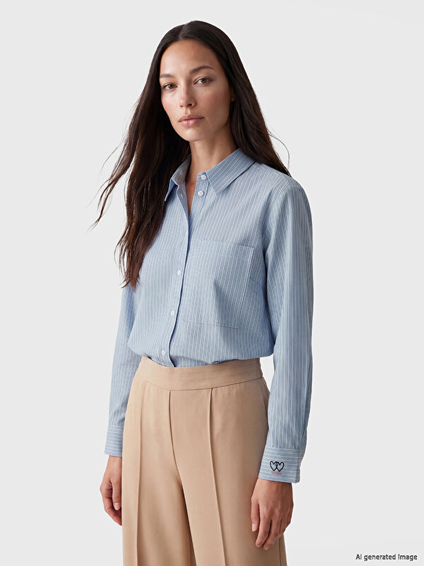 LCW Modest Çizgili Poplin Kadın Gömlek Tunik