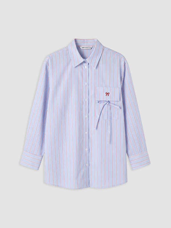 LCW Modest Çizgili Fiyonk Detaylı Poplin Kadın Gömlek Tunik