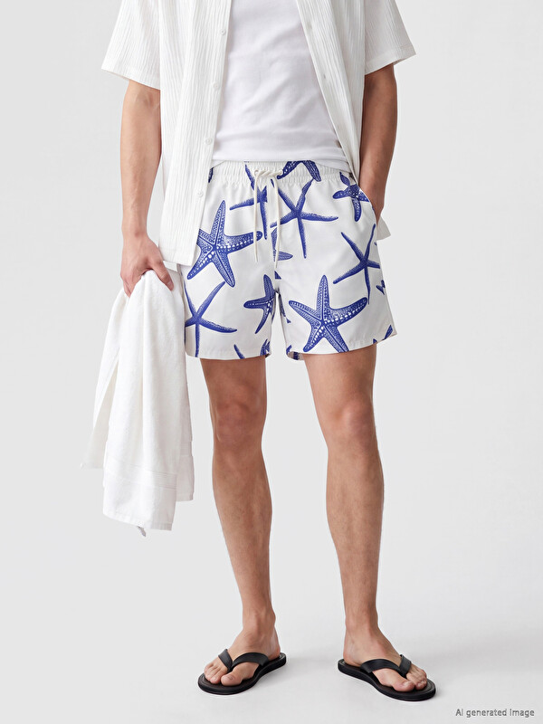 LCW SWIMWEAR Kısa Deniz Yıldızı Desenli Erkek Deniz Şortu