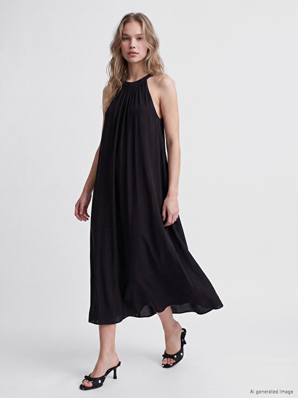 LCW Vision Halter Neck Ruched Dress
