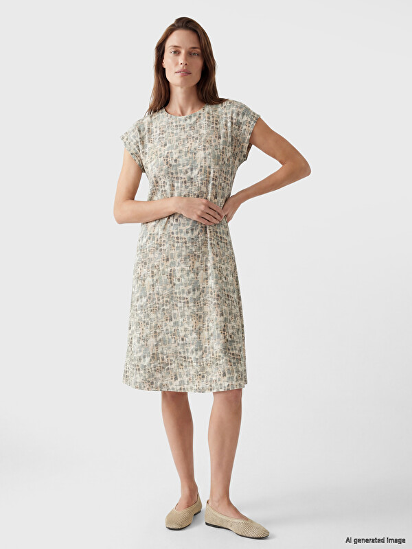 LCW Grace Crew Neck Patterned A-Line Dress