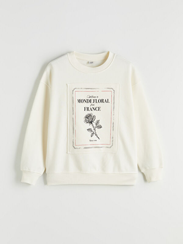 LCW Kids Bisiklet Yaka Baskılı Kız Çocuk Kalın Sweatshirt