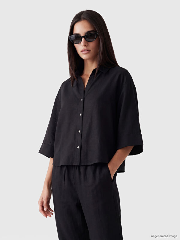 LCW Vision Keten Karışımlı Oversize Kadın Gömlek