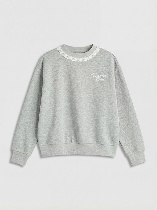 LCW Kids Dantel Detaylı Kız Çocuk Kalın Sweatshirt