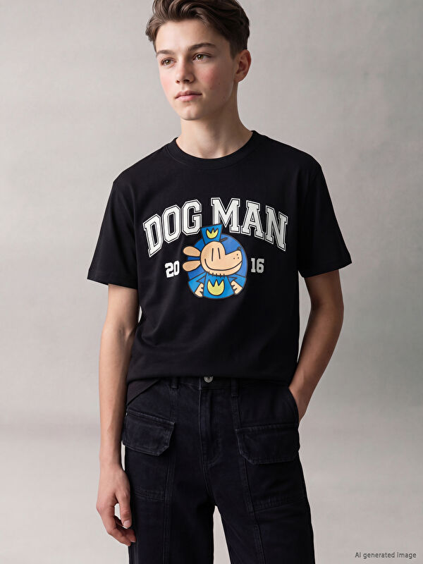 LCW Kids Bisiklet Yaka Dog Man Baskılı Erkek Çocuk Tişört
