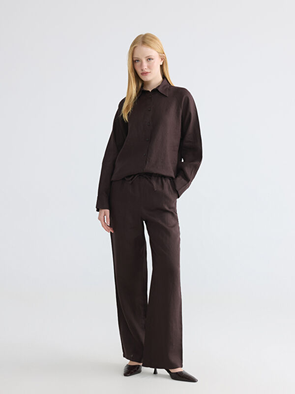 LCW Modest Beli Lastikli Kadın Keten Pantolon