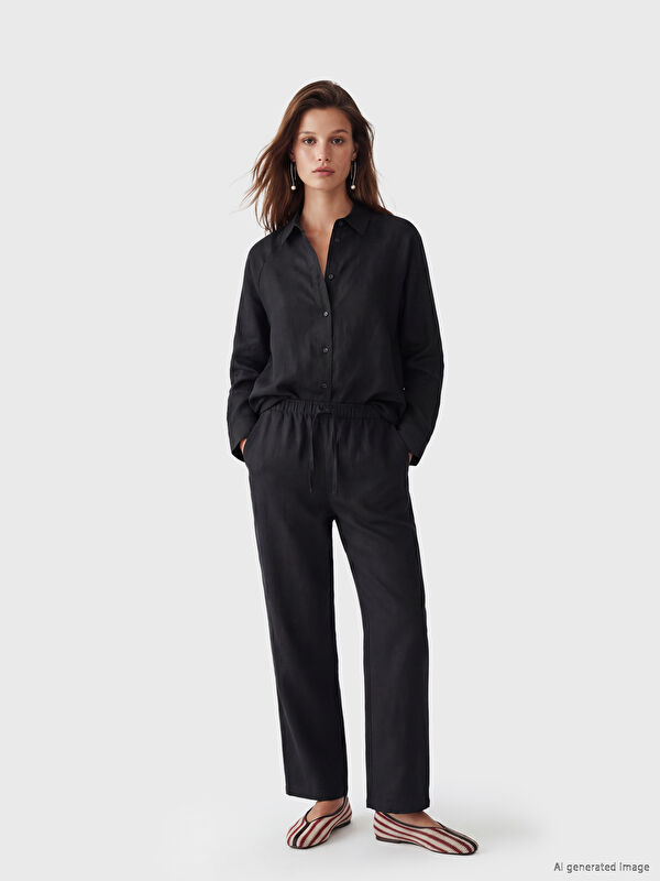 LCW Modest Beli Lastikli Kadın Keten Pantolon