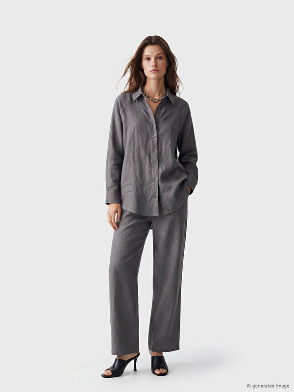 LCW Modest Elastic Waist Women's Linen Trousers
