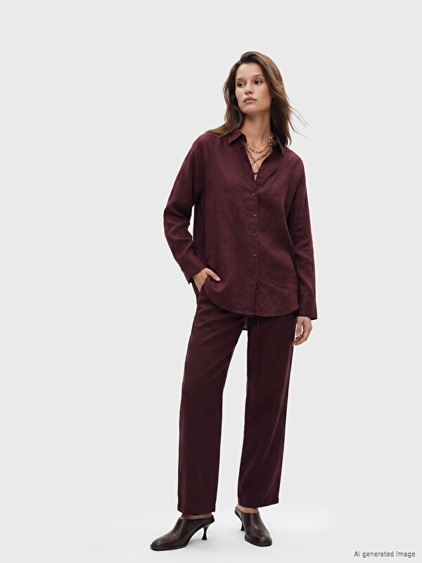 LCW Modest Elastic Waist Women's Linen Trousers