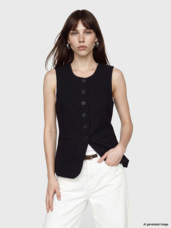 LCW Vision Poplin Kadın Klasik Yelek