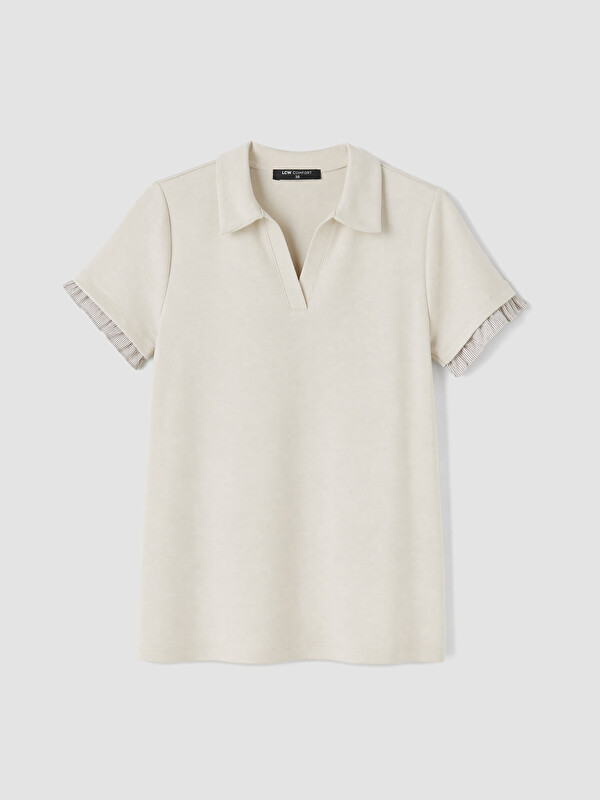 LCW Comfort Polo Yaka Fırfırlı Soft Touch Kadın Tişört