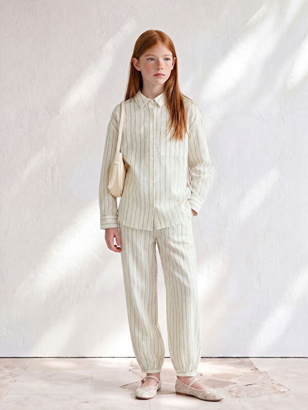 LCW Kids Kız Çocuk Keten Karışımlı Pantolon