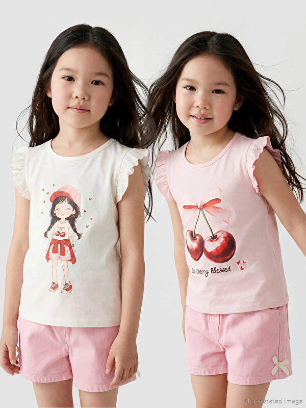 LCW Kids Crew Neck Printed Girls' Tank Top 2 Pack