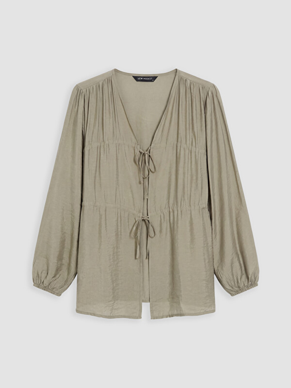 LCW Modest V Yaka Bağlama Detaylı Kadın Kimono
