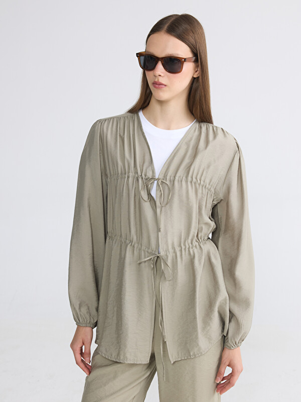 LCW Modest V Yaka Bağlama Detaylı Kadın Kimono