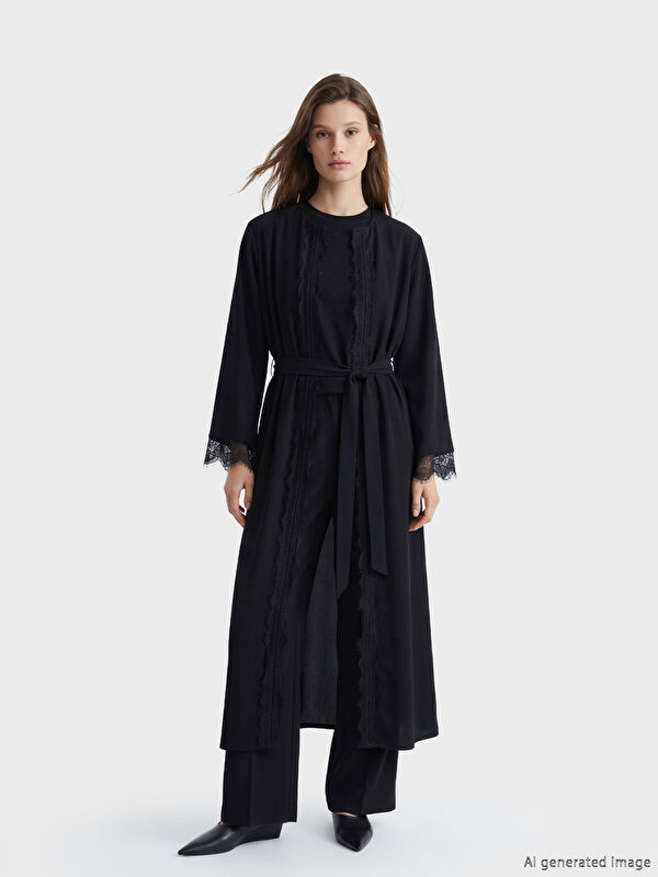 LCW Modest Bisiklet Yaka Krep Kadın Ferace