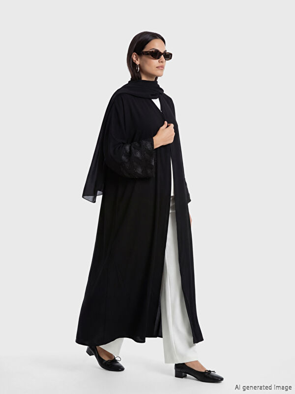 LCW Modest Desenli Krep Kadın Ferace ve Şal