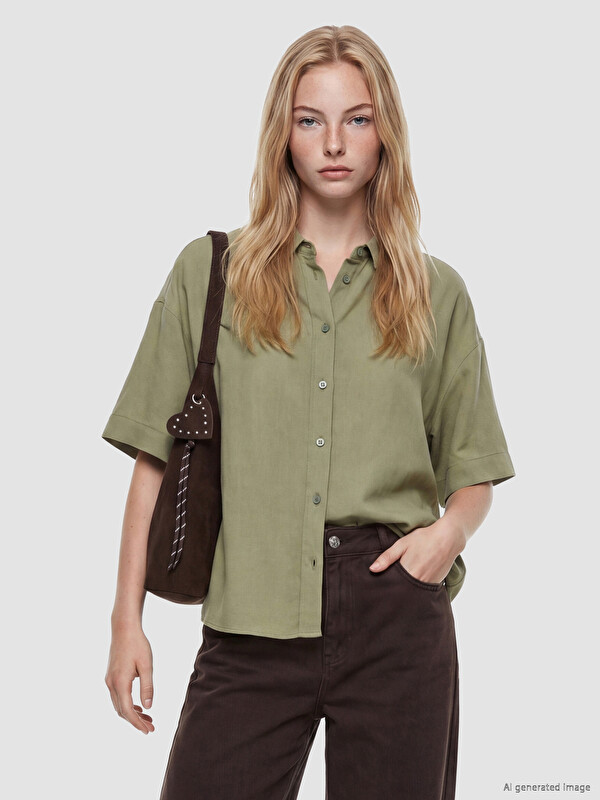 XSIDE Oversize Keten Karışımlı Kadın Gömlek