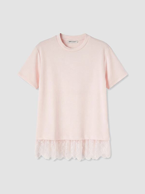 LCW Modest Dantel Detaylı Soft Touch Kadın Tişört