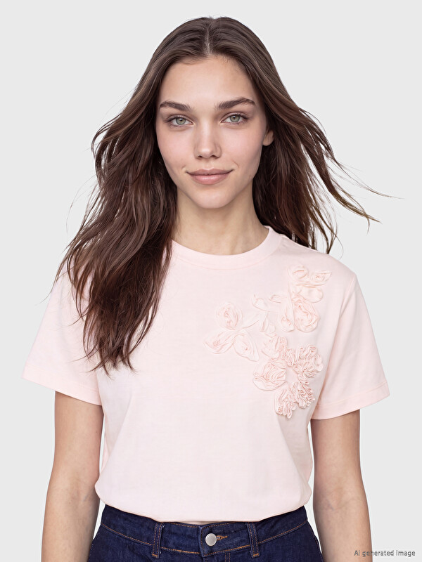 LCW Modest Embroidered Soft Touch Women's T-Shirt