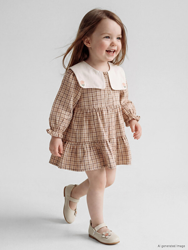 LCW baby Peter Pan Collar Embroidered Baby Girls' Twill Dress