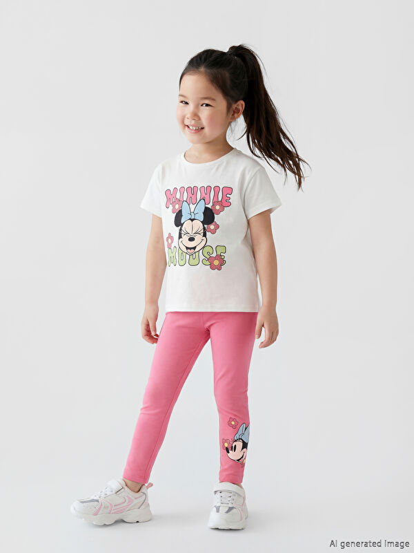 LCW Kids Minnie Mouse Baskılı Kız Çocuk Tişört ve Tayt